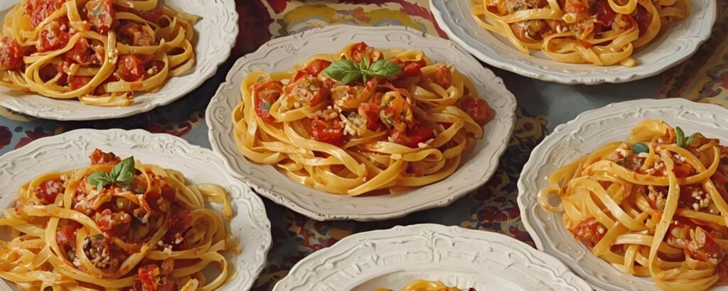 plusieurs assiettes de pâtes
